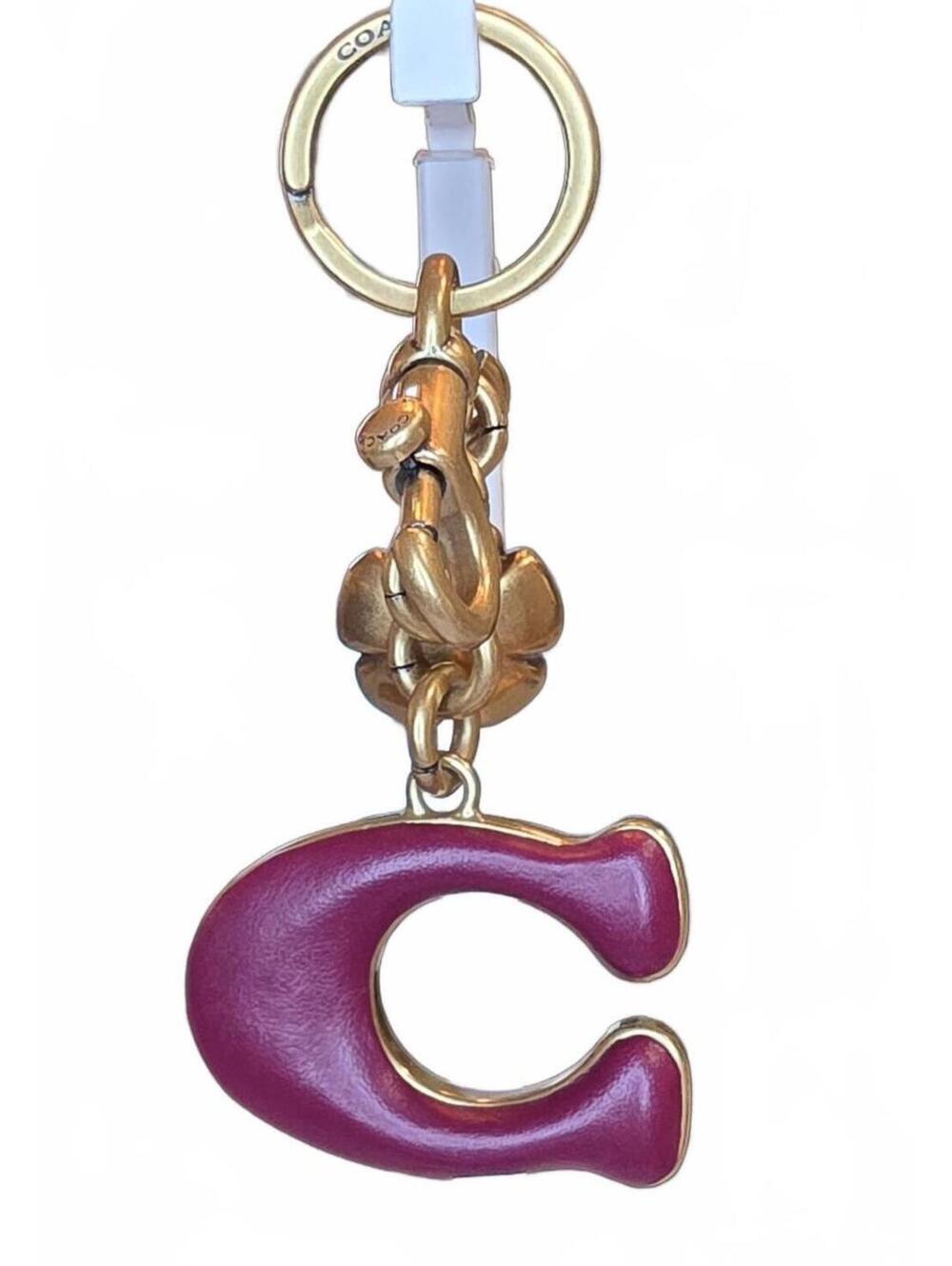 Coach Purple 'C' Charm Keychain with Flower Accent